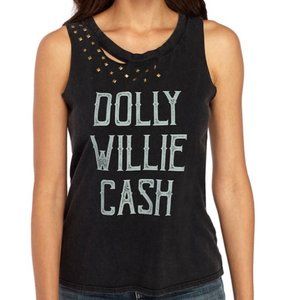 True Craft | Distressed Studded Dolly Willie Cash County Music Tank Top